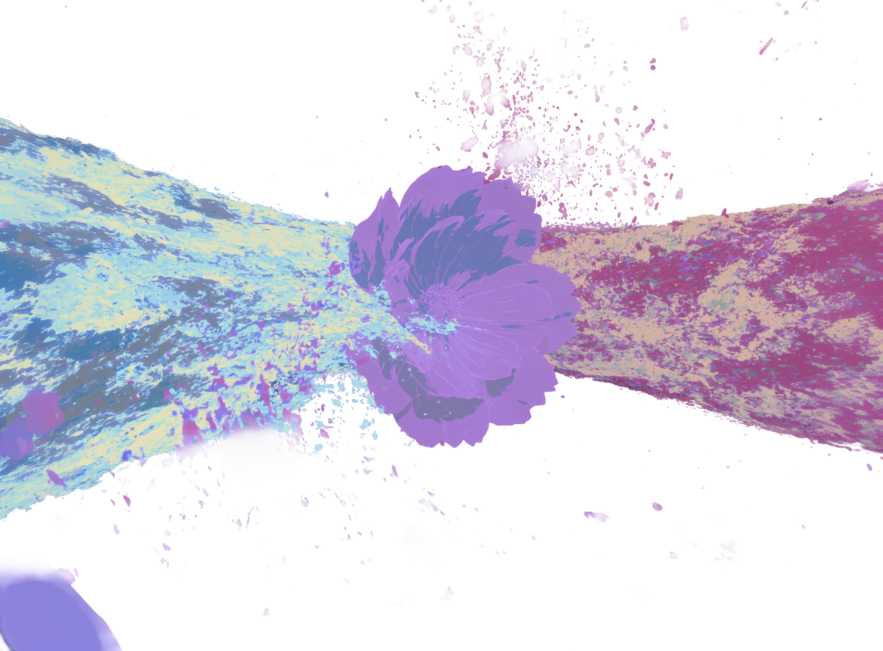 Two streams of generative color meeting in a violet flower