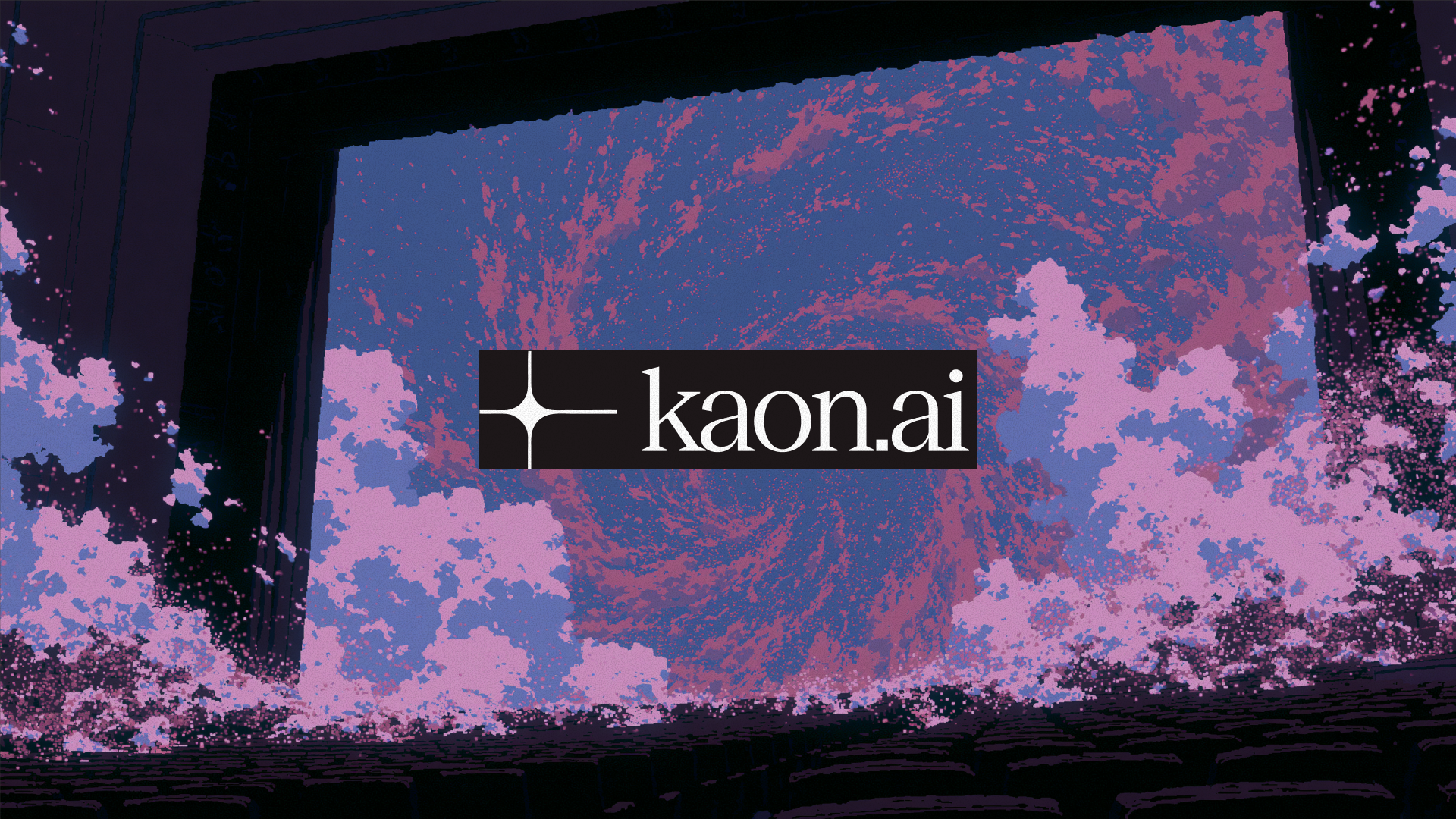 Dream Engine kaon.ai mark over a pink and violet particle landscape